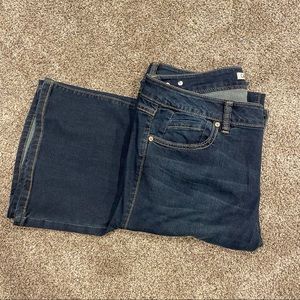 Cabi jean, size 12 long, flare bottom, dark denim, 89% cotton/11% elasterell-P